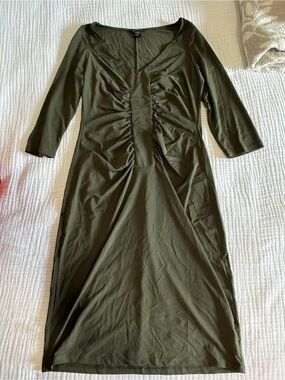 Moda International Olive Midi Dress with Front Ruching